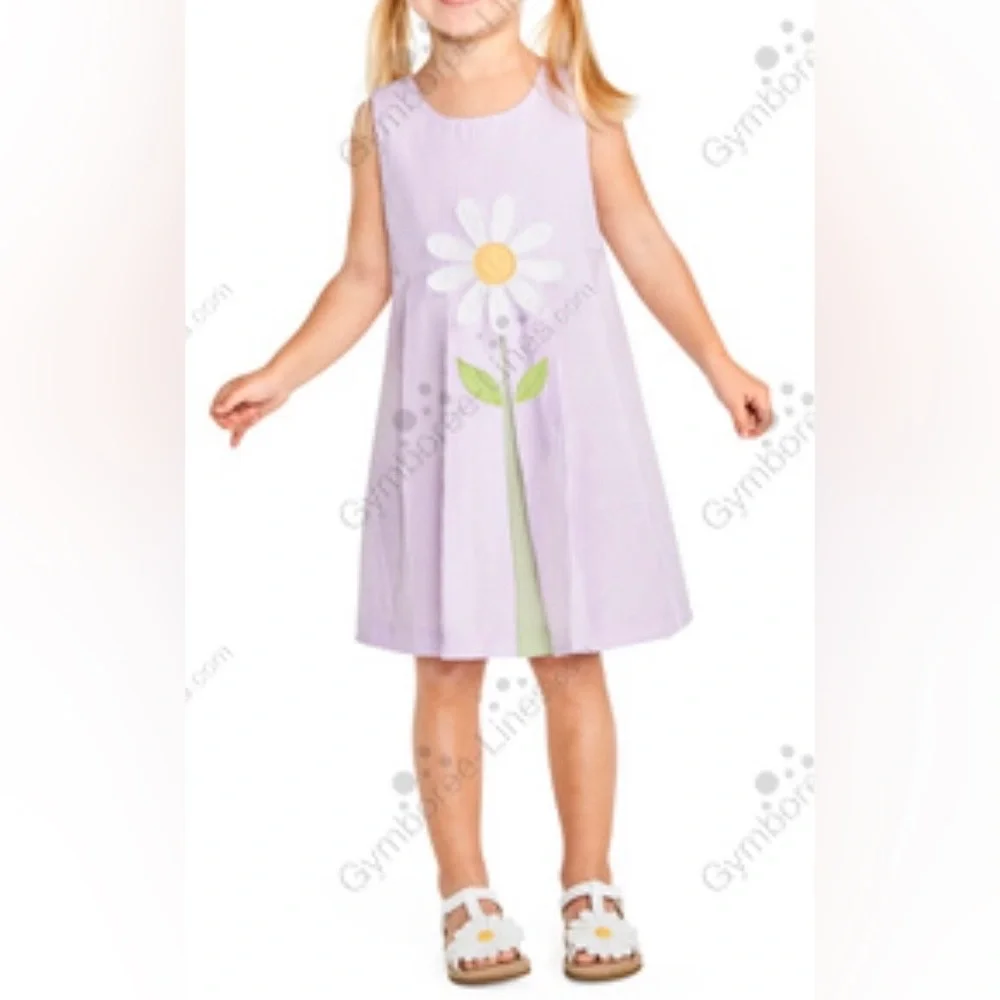 Gymboree Girls Purple and White Striped Daisy Seersucker Shift Dress